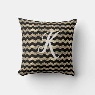 Coussin Monogramme Parties scintillant noir et or Chevron