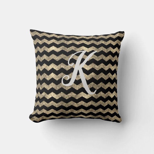 Coussin Monogramme Parties scintillant noir et or Chevron (Recto)