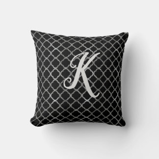 Coussin Monogramme Parties scintillant noire et argent Qua