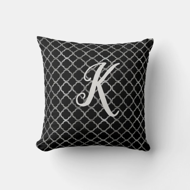 Coussin Monogramme Parties scintillant noire et argent Qua (Recto)