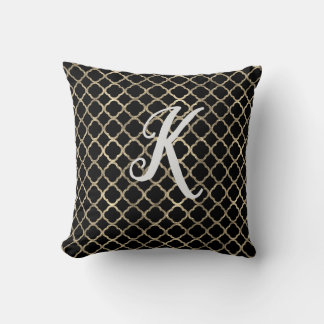 Coussin Monogramme Parties scintillant noire et or Quatref