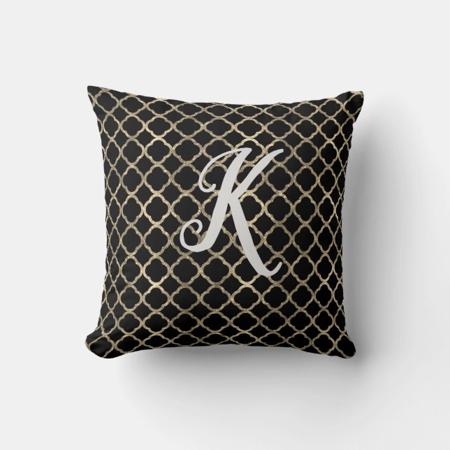 Coussin Monogramme Parties scintillant noire et or Quatref (Recto)