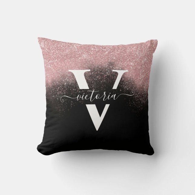 Coussin Monogramme Parties scintillant rose noir tendance  (Recto)