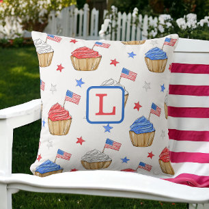 Coussin Monogramme Patriotic Cupcake Drapeau Star Preppy