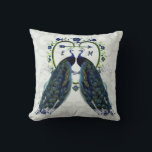 Coussin Monogramme PEACOCK HEART Mariage Anniversaire Pers<br><div class="desc">L'objet de Noël Peacock est d'un vert bleu vif avec des plumes. Vous pouvez modifier les champs du modèle à l'aide de l'onglet personnaliser ou personnalisation.</div>