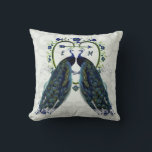 Coussin Monogramme PEACOCK HEART Mariage Anniversaire Pers<br><div class="desc">L'objet de Noël Peacock est d'un vert bleu vif avec des plumes. Vous pouvez modifier les champs du modèle à l'aide de l'onglet personnaliser ou personnalisation.</div>