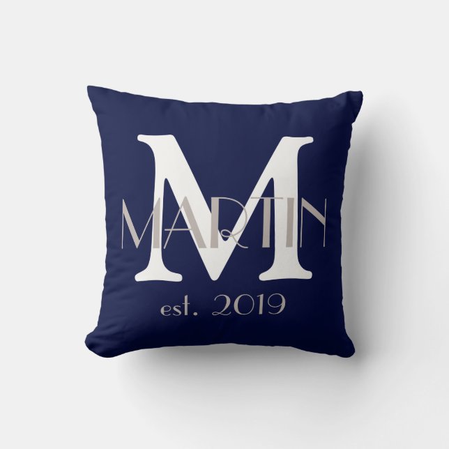 Coussin Monogramme personnalisable Nom de famille et Couss (Recto)