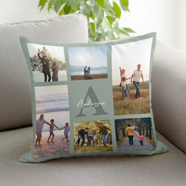 Coussin Monogramme personnalisé 6 Collage photo (Créateur téléchargé)