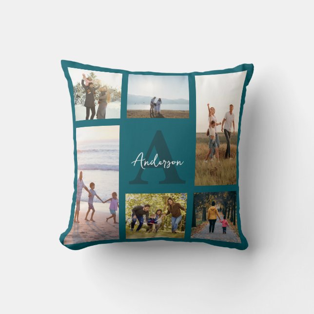 Coussin Monogramme personnalisé 6 Collage photo (Recto)