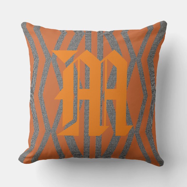 Coussin Monogramme personnalisé Abstrait Motif gris orange (Recto)