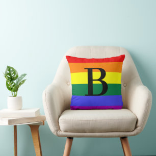 Coussin Monogramme personnalisé Arc-en-ciel LGBT Pride Cad