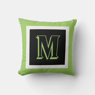Coussin monogramme personnalisé audacieux noir et vert