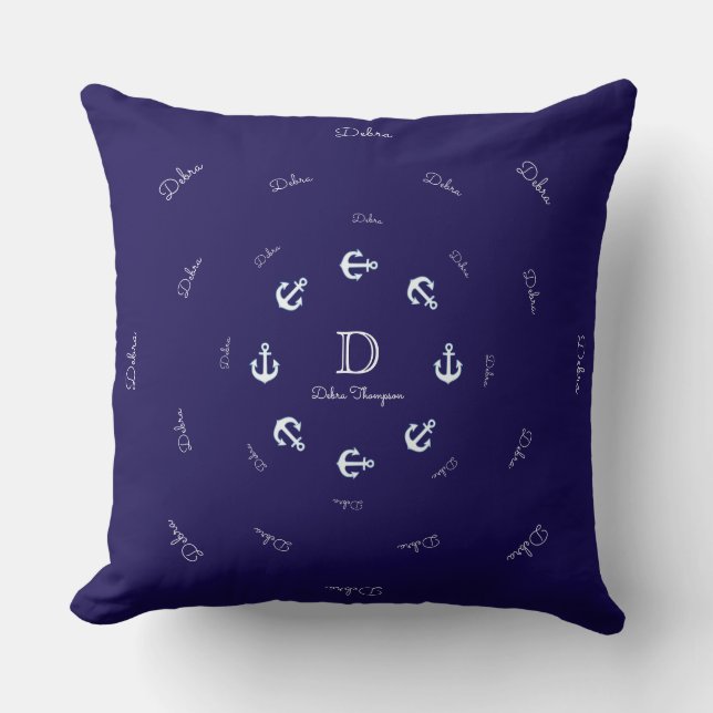 Coussin monogramme personnalisé avec ancres - d'inspiratio (Recto)