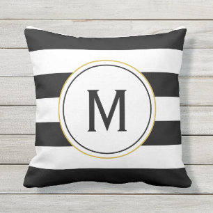 Coussin Monogramme personnalisé avec les rayures noires et