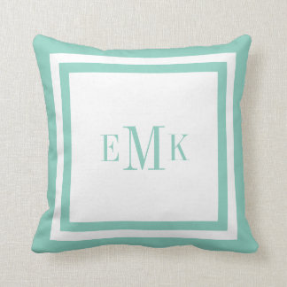 Coussin Monogramme personnalisé avec points de ruban Aqua