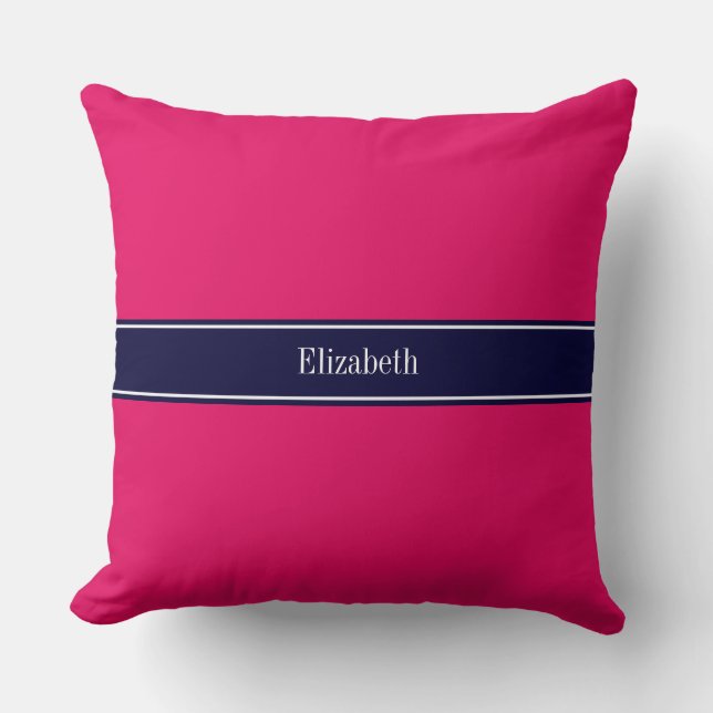 Coussin Monogramme personnalisé avec ruban bleu marine et  (Recto)