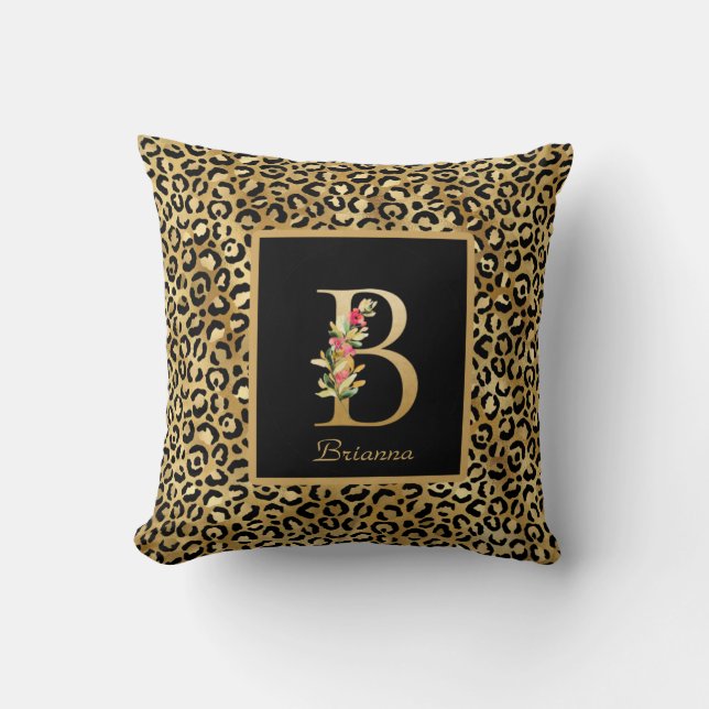 Coussin Monogramme personnalisé B moderne léopard (Recto)
