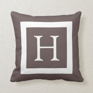 Coussin Monogramme personnalisé blanc Brown