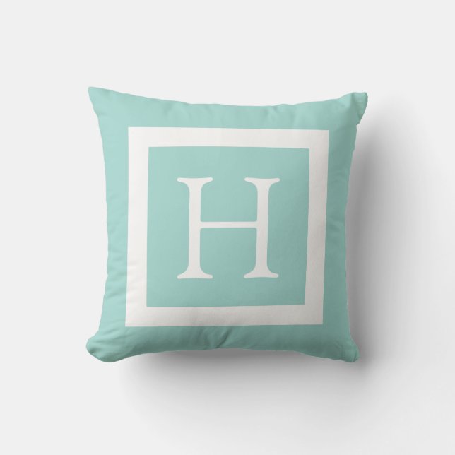Coussin Monogramme personnalisé blanc de la menthe (Recto)