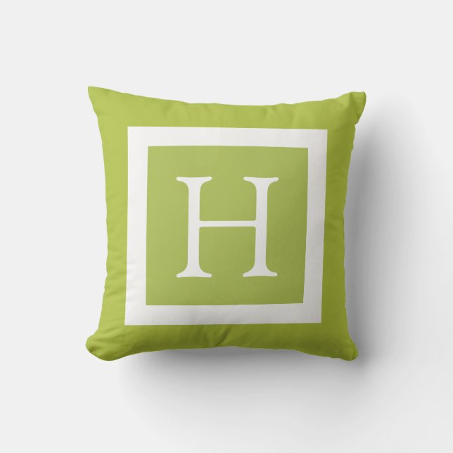 Coussin Monogramme personnalisé blanc vert citron (Recto)