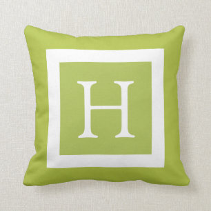 Coussin Monogramme personnalisé blanc vert citron