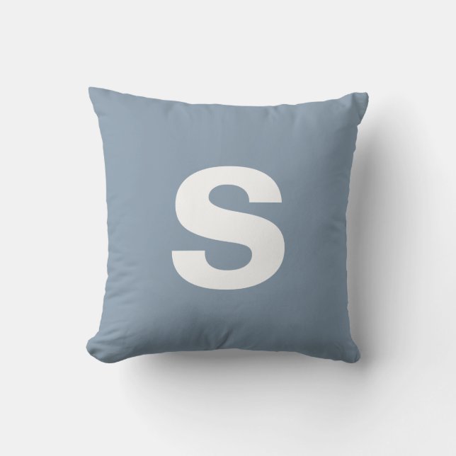 Coussin Monogramme personnalisé bleu duvet initial (Recto)