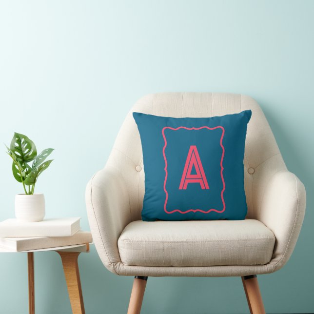 Coussin Monogramme personnalisé Bordure ondulée sarcelle e (Chaise)