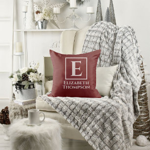 Coussin Monogramme personnalisé Botanique florale rose et