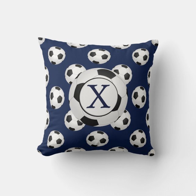 Coussin Monogramme personnalisé Boules de soccer Sports (Recto)