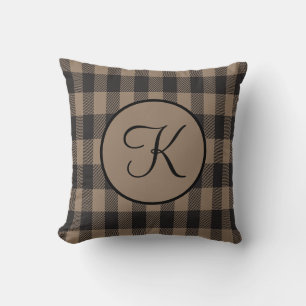 Coussin Monogramme personnalisé carreau de buffle marron e