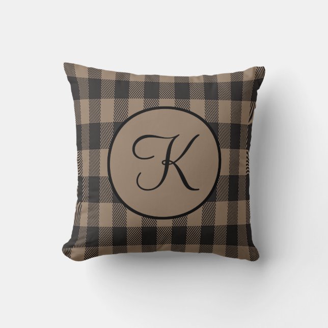 Coussin Monogramme personnalisé carreau de buffle marron e (Recto)