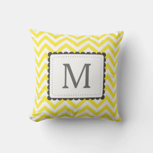 Coussin Monogramme personnalisé Chevron jaune et blanc