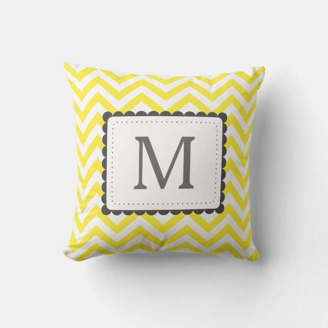 Coussin Monogramme personnalisé Chevron jaune et blanc (Recto)