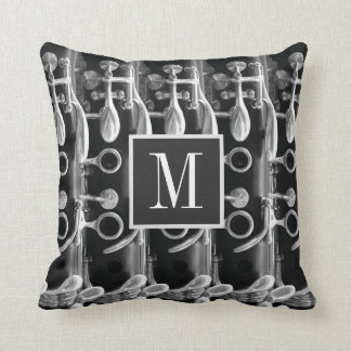 Coussin Monogramme personnalisé Clarinet Photographie noir