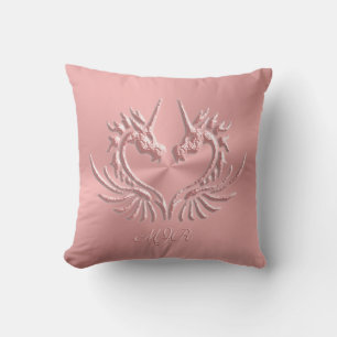 Coussin Monogramme personnalisé, Coeur de dragon rose