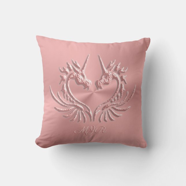 Coussin Monogramme personnalisé, Coeur de dragon rose (Recto)