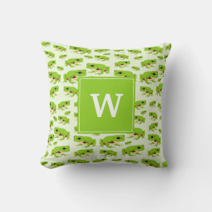 Coussin Monogramme personnalisé Cute Green Tree Frog Motif