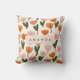 Coussin Monogramme Personnalisé Cute Spring Tulip Motif