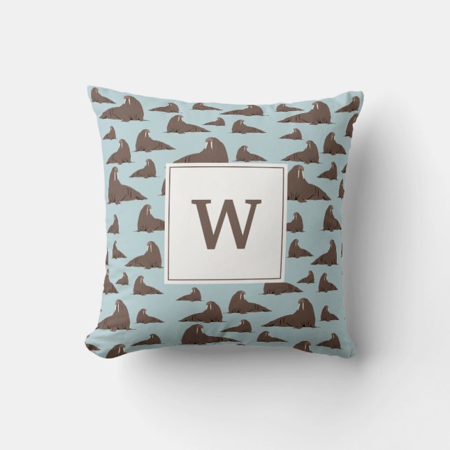 Coussin Monogramme personnalisé Cute Walrus Motif (Recto)