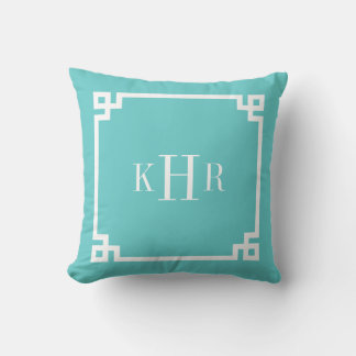 Coussin Monogramme personnalisé de la bordure de clé grecq