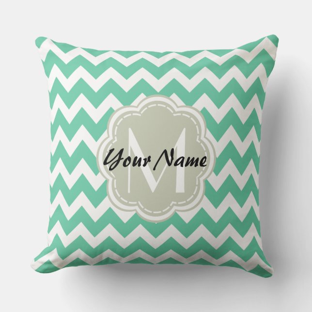 Coussin Monogramme Personnalisé De Monnaie Chevron, Nom Pe (Recto)
