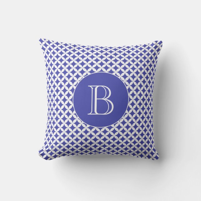 Coussin Monogramme personnalisé de Motif géométrique bleu  (Recto)
