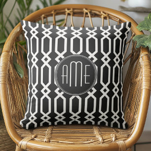 Coussin Monogramme personnalisé de Motif géométrique noir