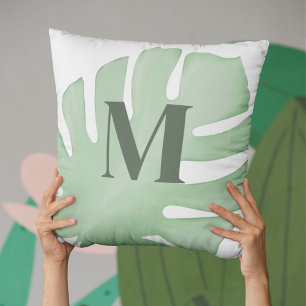 Coussin Monogramme personnalisé de palmier tropical