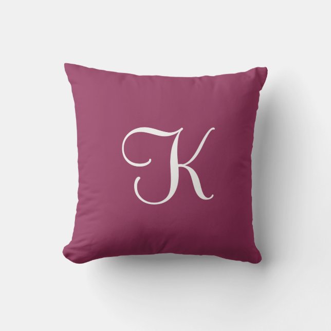 Coussin Monogramme personnalisé de prune solide et élégant (Recto)