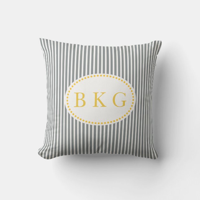 Coussin Monogramme personnalisé des bandes nautiques | gri (Recto)