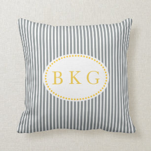 Coussin Monogramme personnalisé des bandes nautiques   gri