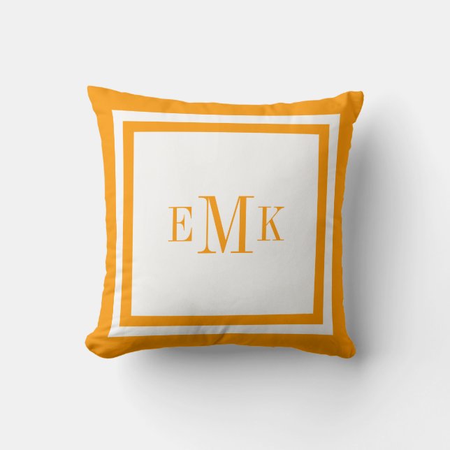 Coussin Monogramme personnalisé des points de ruban orange (Recto)