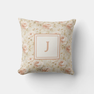 Coussin Monogramme Personnalisé – Élégante Florale Moderne