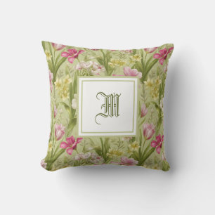 Coussin Monogramme Personnalisé - Élégante Florale Moderne